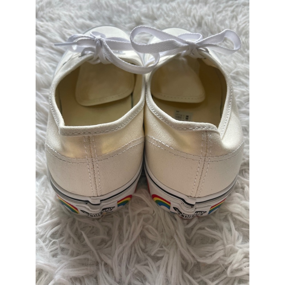 Vans Authentic Marshmallow White Rainbow Tape Sidewall Print Canvas Sneakers - Picture 6 of 9